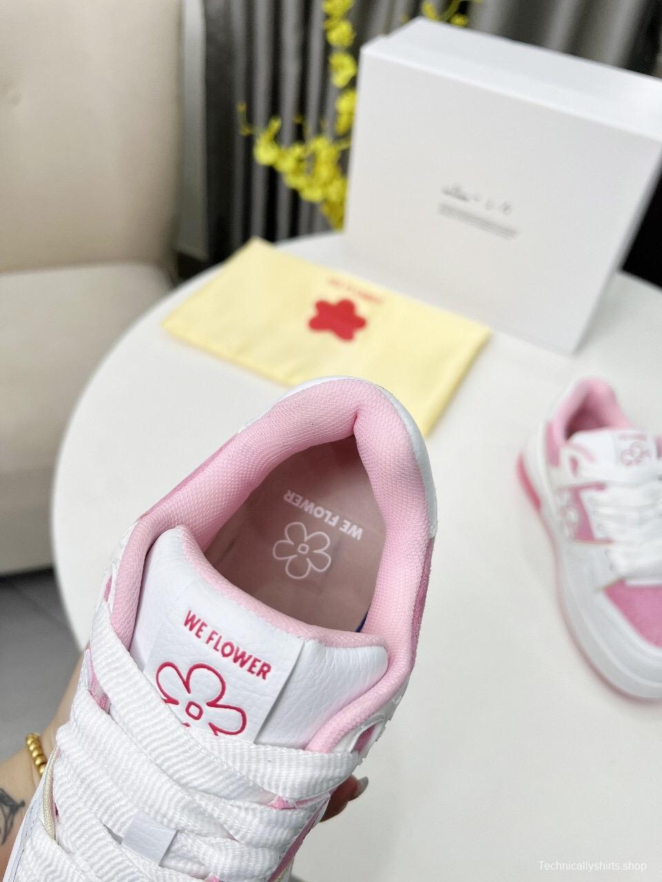 2025 Unisex WEFLOWER White Pink Suede Leather Sneakers LY00280