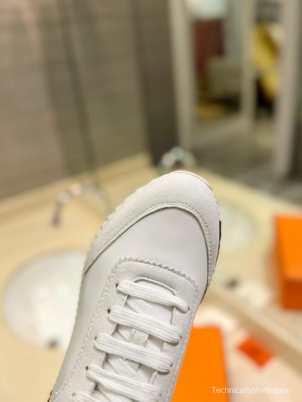 2024 Unisex Hermès White Imported Calf Leather Rain Cloth Casual Sneakers MJ00320