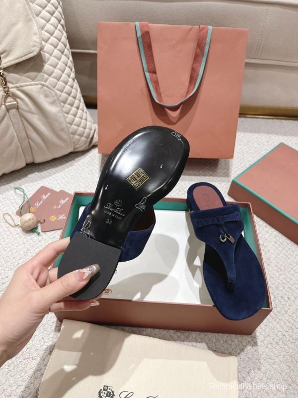 2025 Slippers Le Parmentier Navy Blue Suede Slippers LY00250