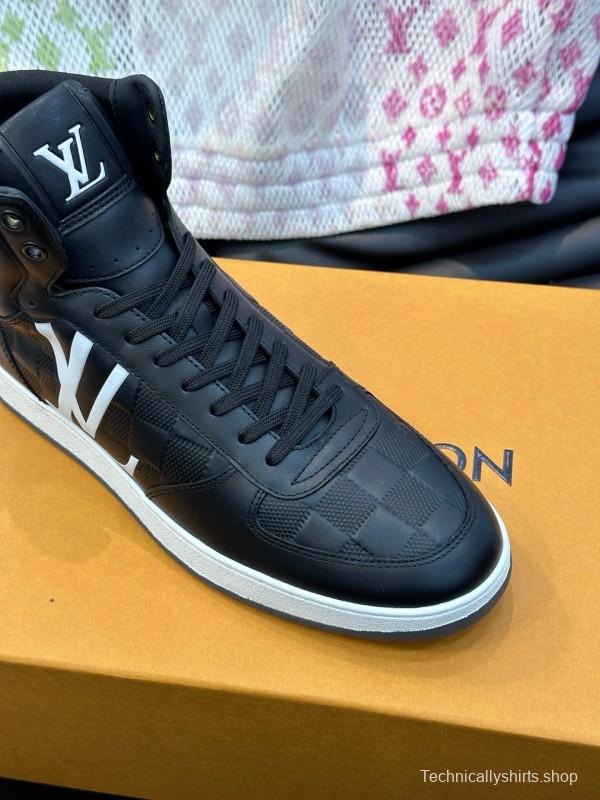 2024 Men Louis Vuitton Black White Leather High-Top Sneakers MJ00420