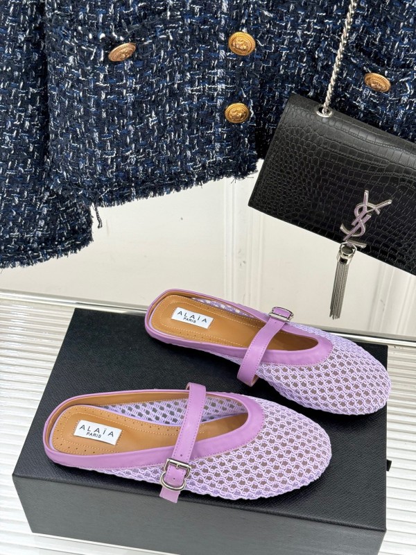 2025 Women Yves Saint Laurent Purple Mesh Leather Slippers