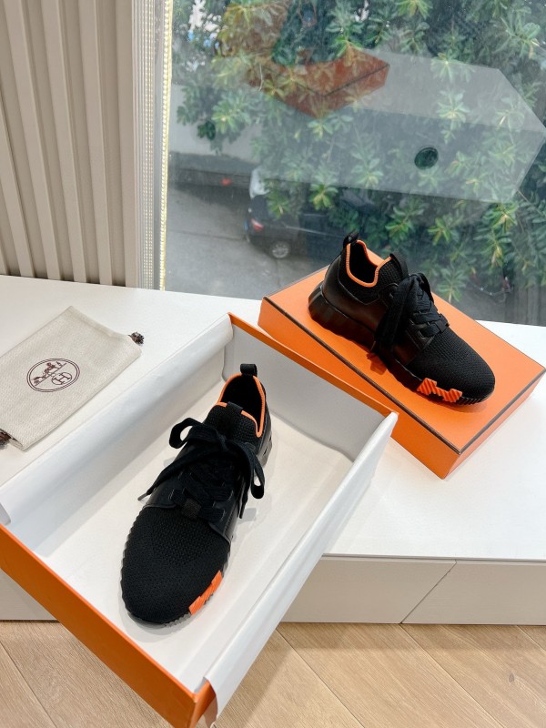 2024 Unisex Hermès black orange knit sneakers
