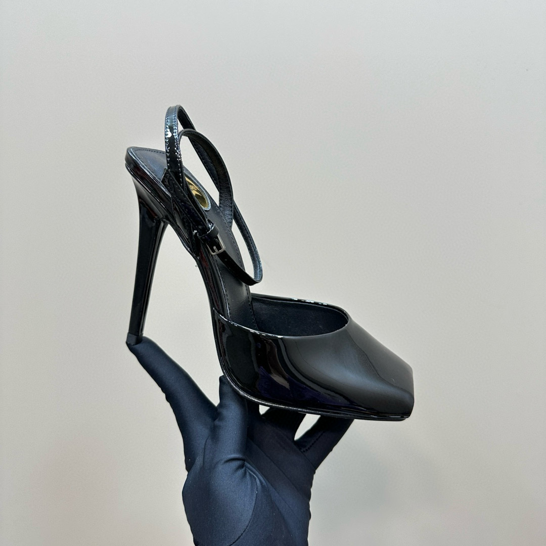 2025 Women Yves Saint Laurent Black Patent Leather Slingback Pumps MJ00280
