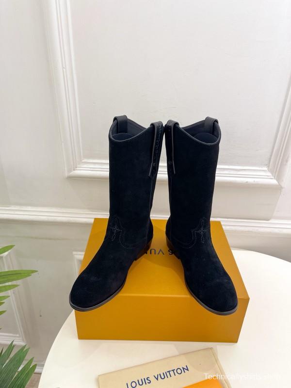 2024 Women Louis Vuitton Black Suede Boots MJ00440
