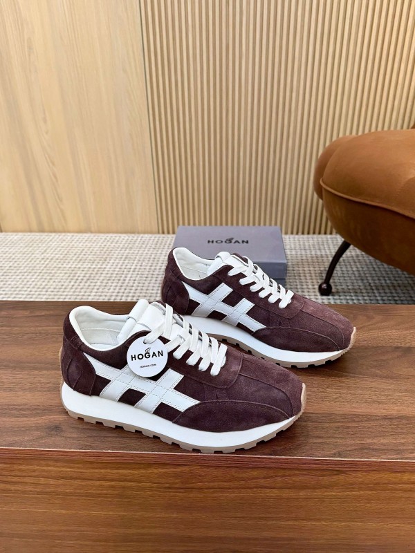 2025 Unisex HOGAN Burgundy White Suede Leather Sneakers