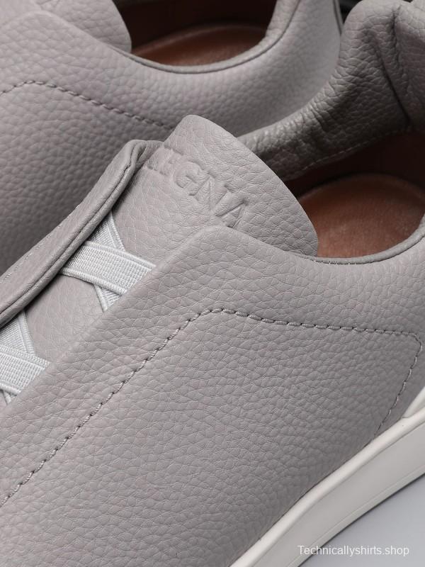 2024 Men Ermenegildo Zegna Grey Leather Low Top Sneakers MJ00240