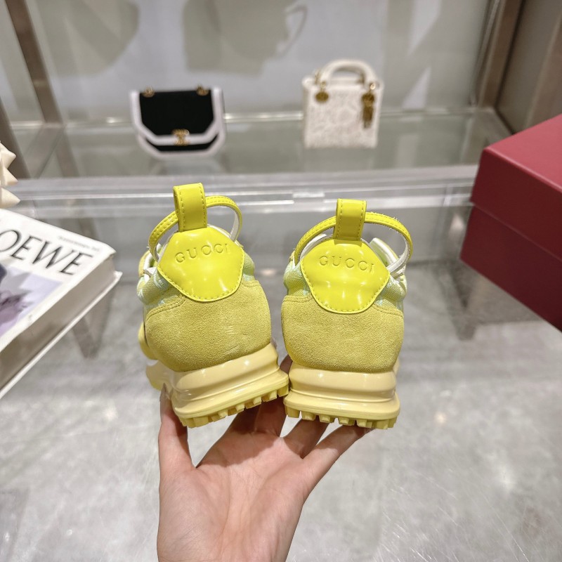 2025 Women Gucci Yellow Suede Fabric Sneakers LY00340