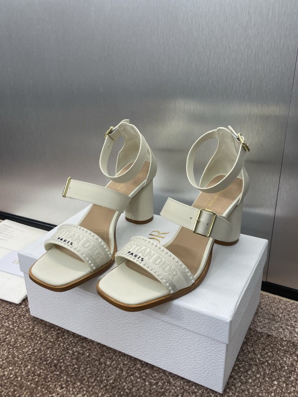 2025 Women Dior White Calfskin Silk Embroidery Sandals KFY00320