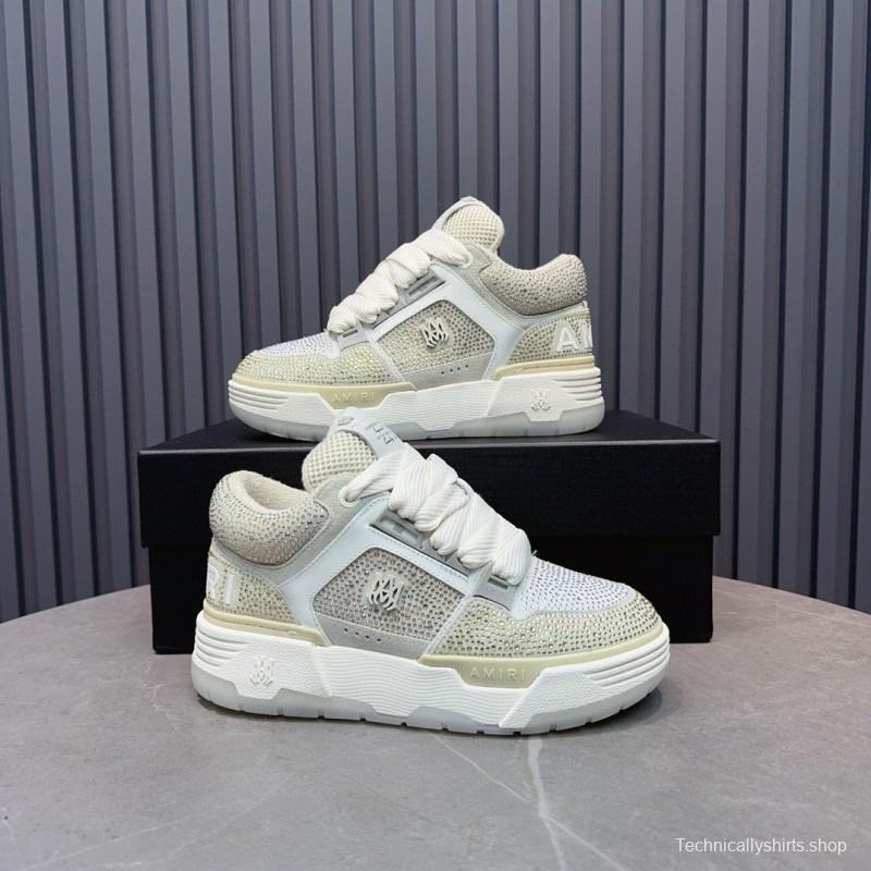 2024 Unisex Amiri Beige White Mesh Leather Sneakers MJ00410