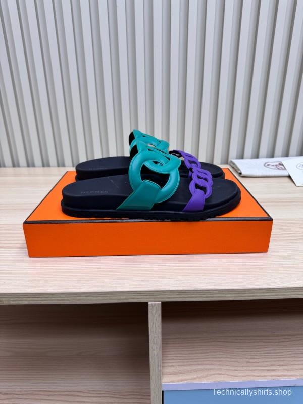 2025 Slippers Hermès Green Purple Rubber Casual LY00360