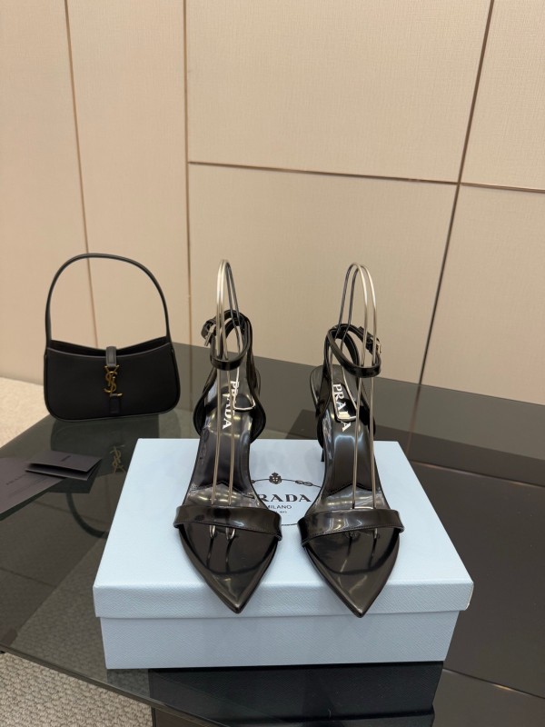 2025 Women Prada Black Leather Heels KFY00290