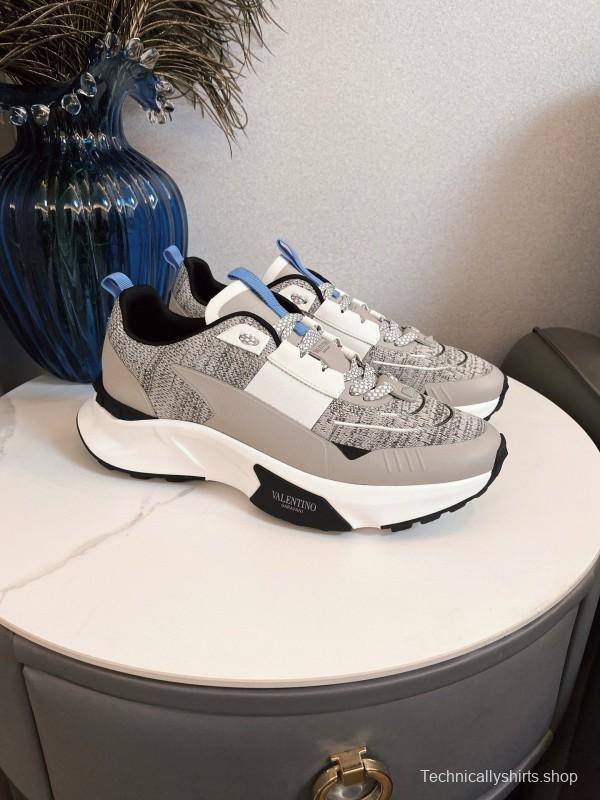2024 Unisex Valentino White Grey Blue Fabric Leather Sneakers MJ00340