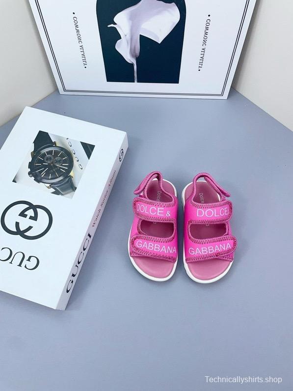 2025 Kids Dolce & Gabbana Pink Black White Leather Sandals