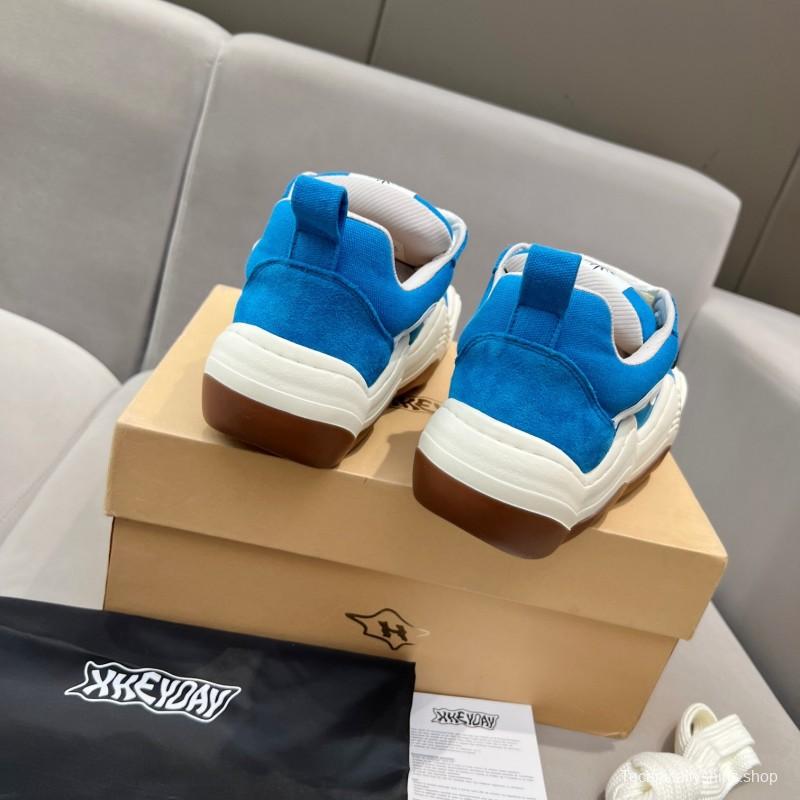 2025 Unisex HEYDAY Blue White Canvas Leather Sneakers Wavy Sole KFY00260