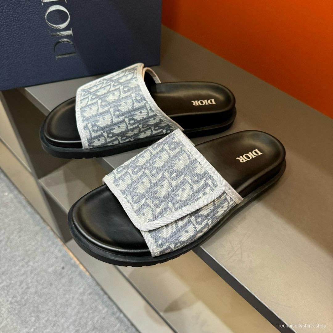2024 Dior Black Grey Fabric Slippers MJ00180