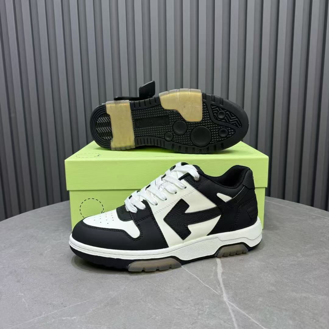 2025 Unisex Off-White Black White Leather Sneakers KFY00310(F/W)