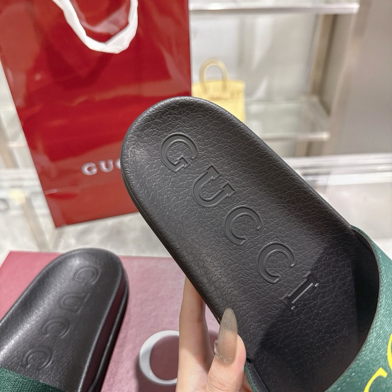 2025 Gucci Green Red Black Rubber Slippers