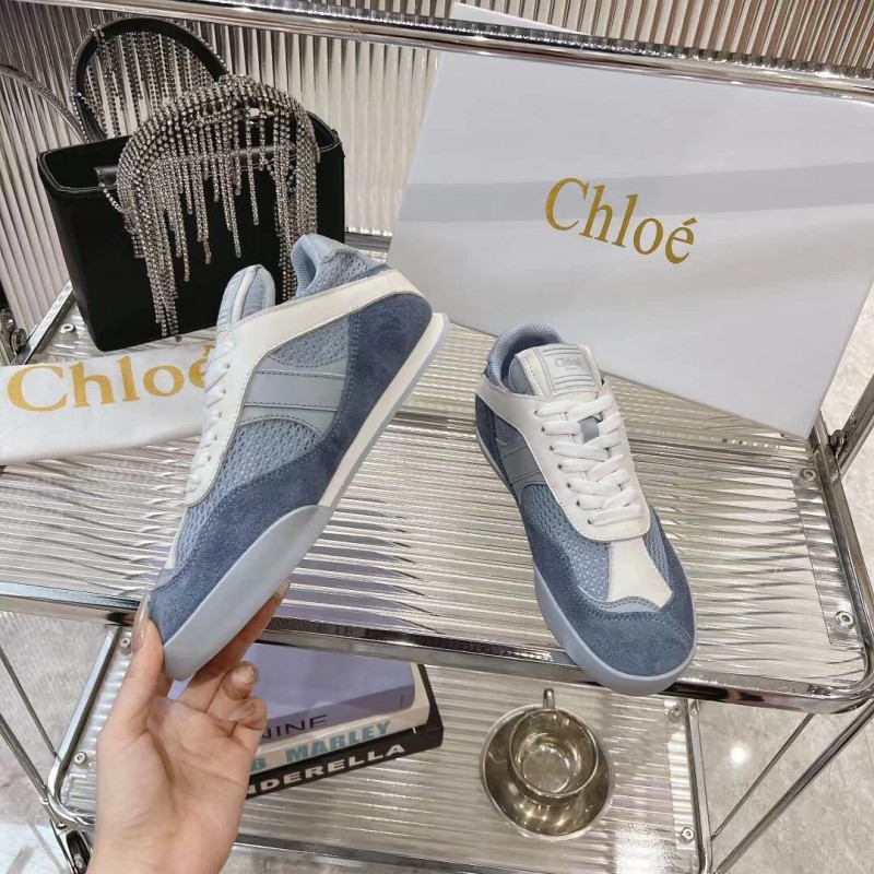 2025 Women Chloé Blue White Suede Leather Casual Sneakers LY00280