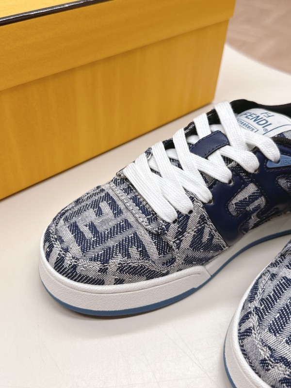 2025 Unisex Fendi Blue White Leather Canvas Plimsolls FF Vintage Design LY00350(F)/LY00360(M)