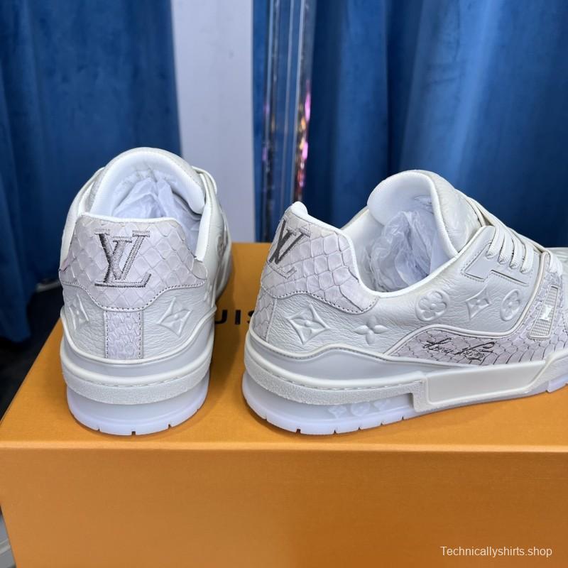 2025 Unisex Louis Vuitton White Leather LV Trainer