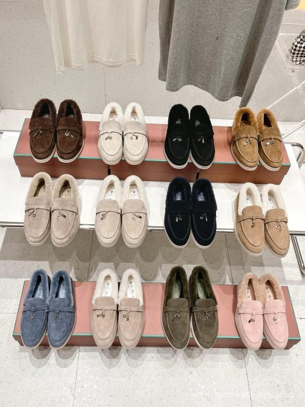 2024 Women LP Brown White Black Beige Suede Shearling Loafers