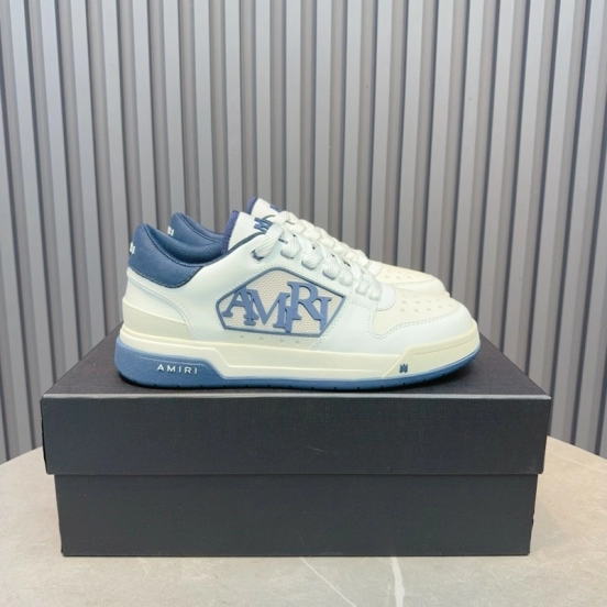 2025 Unisex Amiri White Blue Leather Sneakers MJ00360