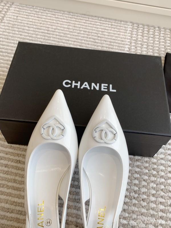 2025 Women Chanel White Patent Leather Slingback Heart CC KFY00300