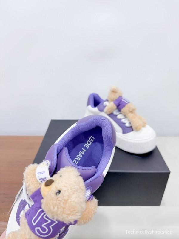 2025 Women 13DE MARZO Purple Leather Casual Shoes 3D Bear Toy KFY00330
