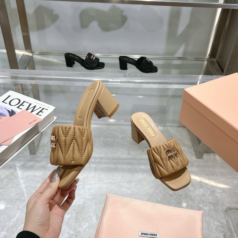 2025 Women Miu Miu Beige Lambskin Heeled Sandals MDR00123