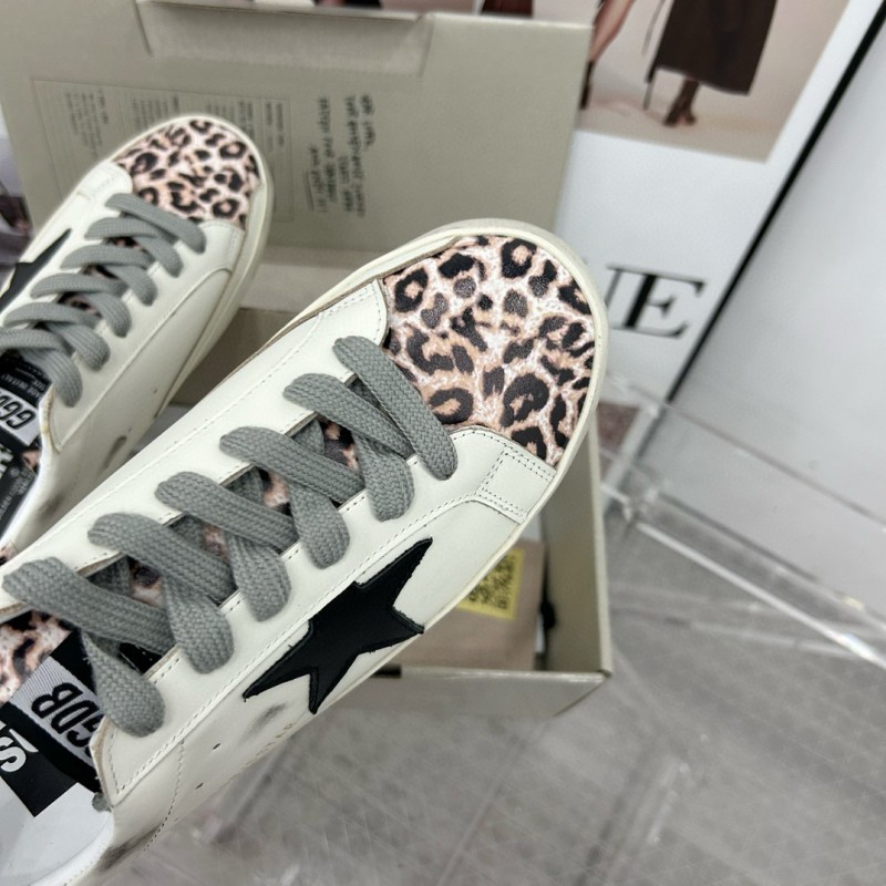 2025 Women GGDB White Black Leopard Print Leather Sneakers