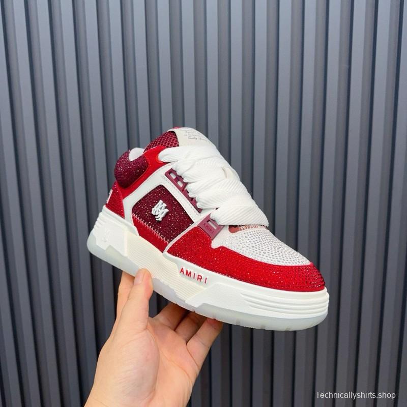 2024 Unisex Amiri Red White Leather Mesh Sneakers MJ00410