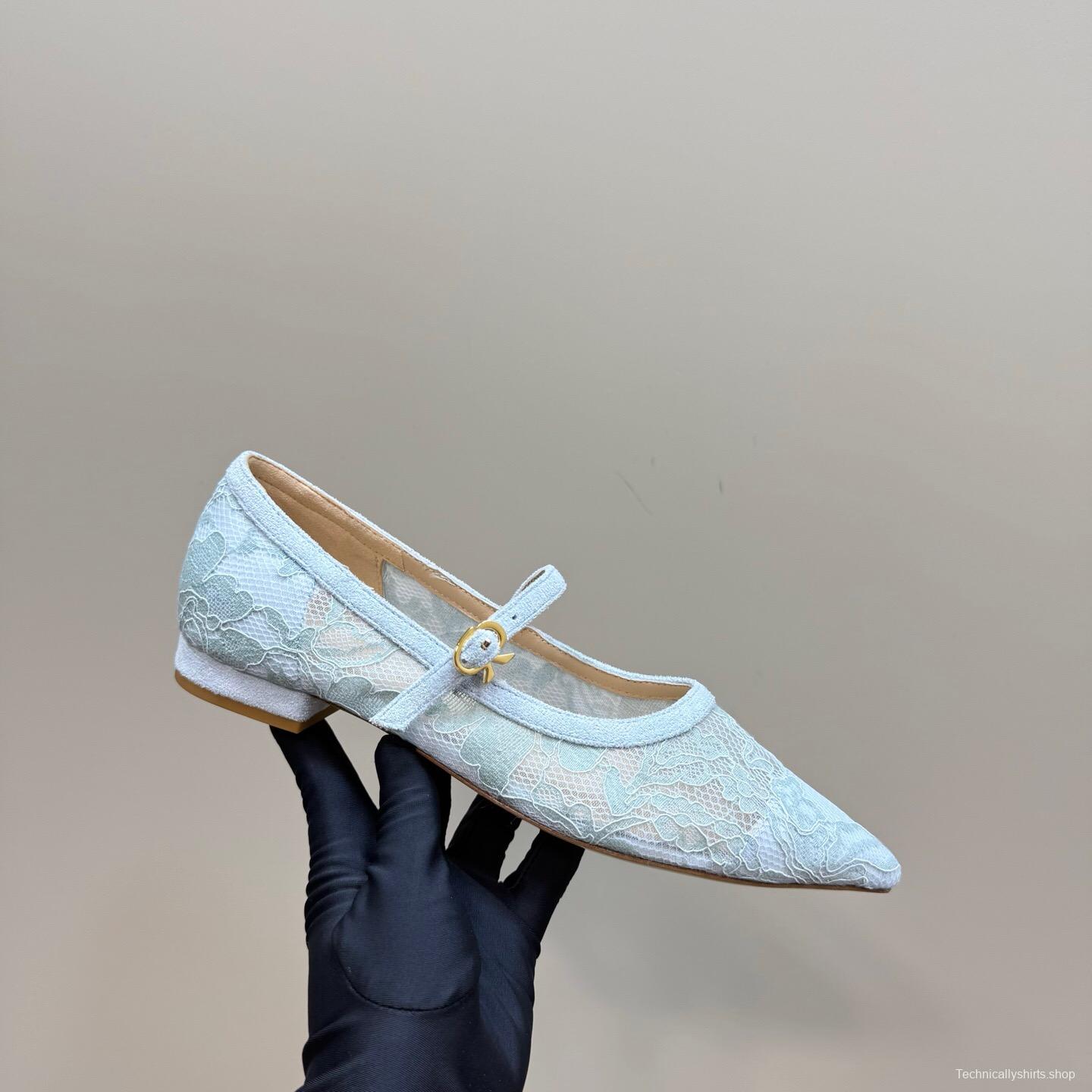 2025 Women Gianvito Rossi Light Blue Lace Leather Mary Jane KFY00260