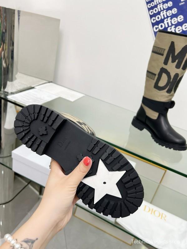 2024 Women Dior black beige leather canvas boots MJ00350