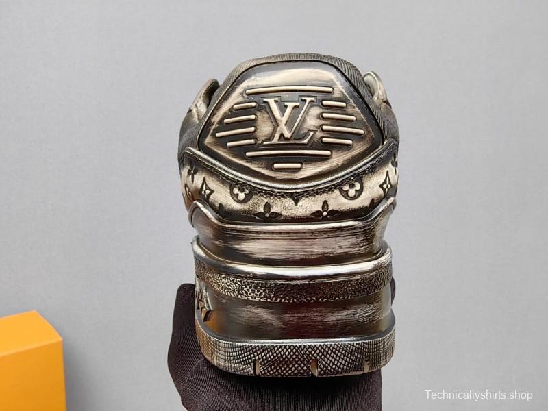 2025 Unisex Louis Vuitton Black White Leather Trainers KFY00510