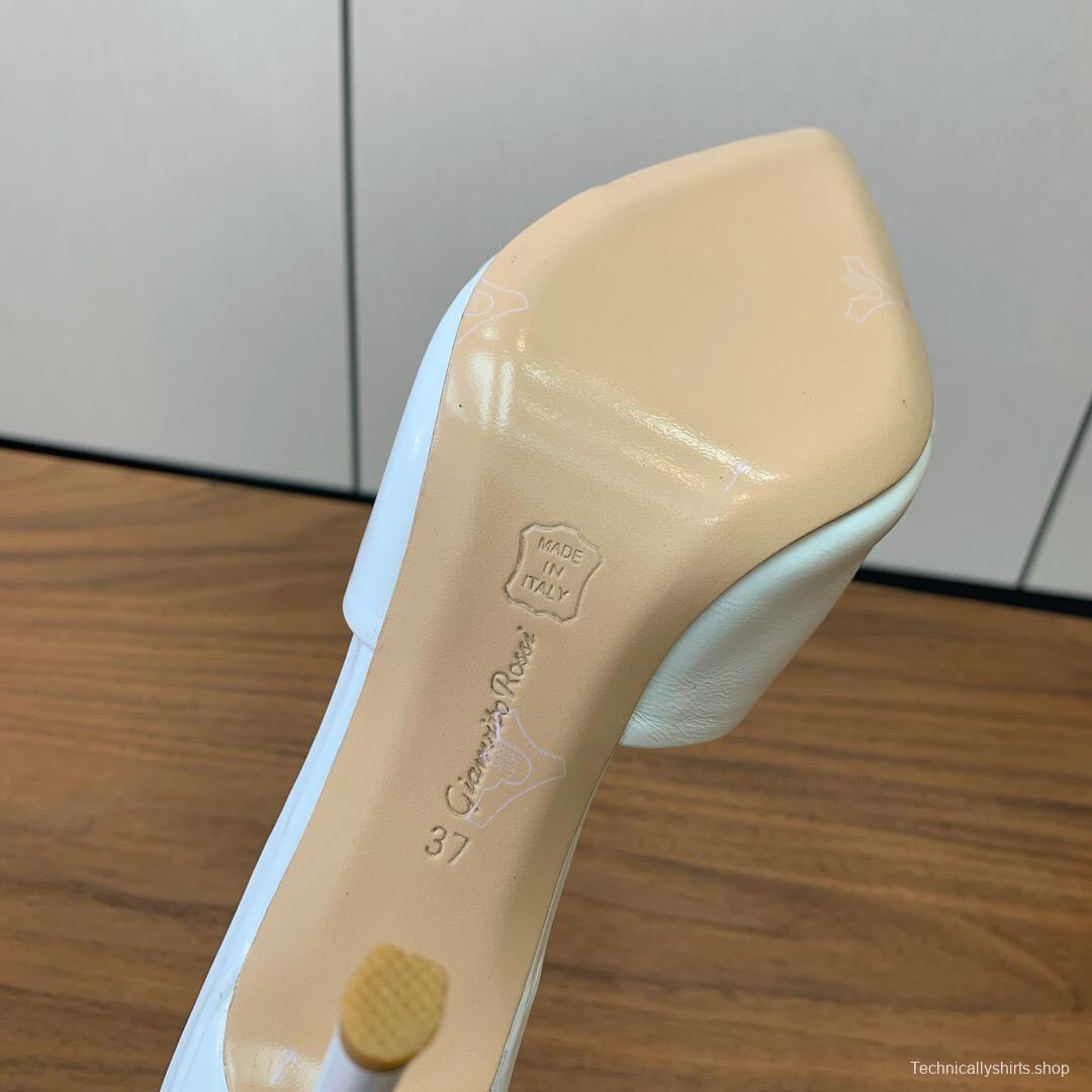 2025 Women Gianvito Rossi White Leather Pointed Toe High Heel Mule