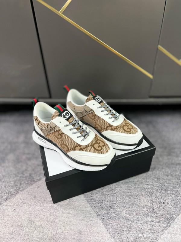 2024 Men Gucci Beige White Canvas Leather Casual Shoes MJ00260