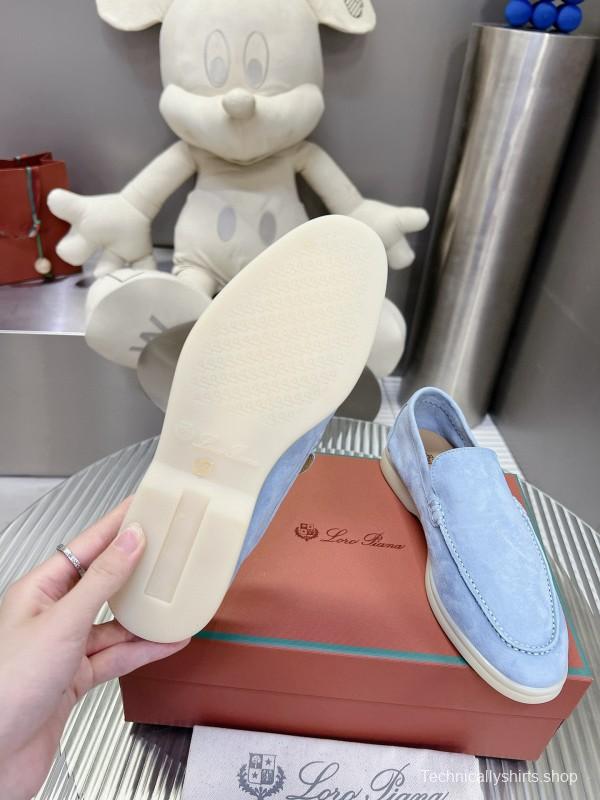 2024 Men Loro Piana Light Blue Suede Loafers MJ00270
