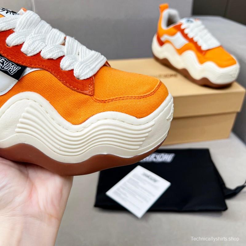 2025 Women HEYDAY Orange White Suede Canvas Wave Sneakers KFY00260