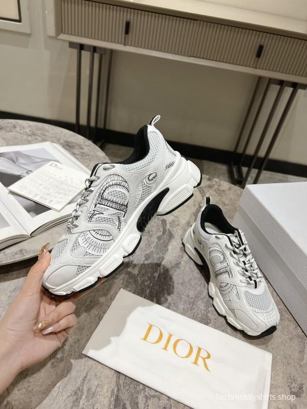 2025 Women Dior White Mesh Leather Sneakers