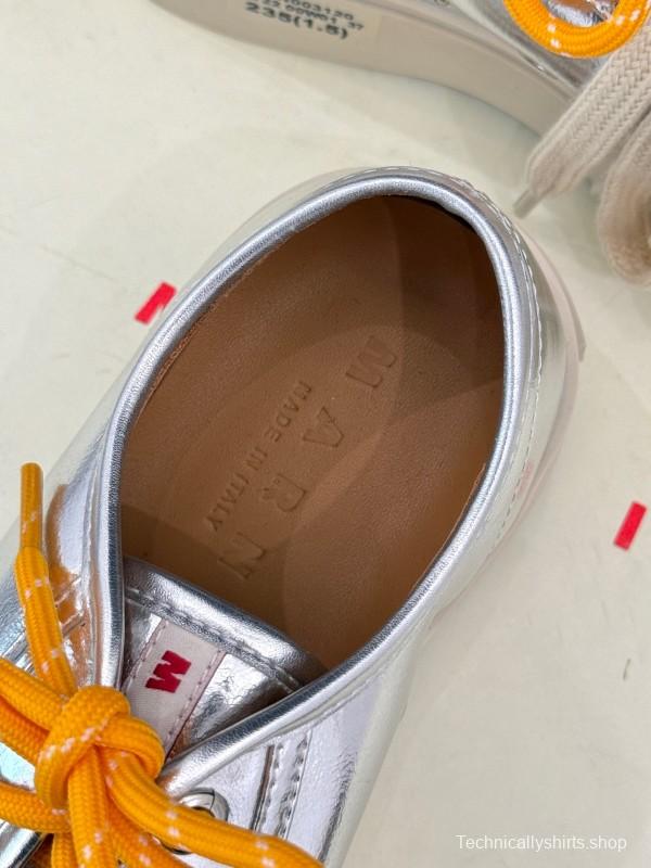 2025 Women Marni Silver Leather Thick Sole Retro Style Platform Sneakers LY00360(F)