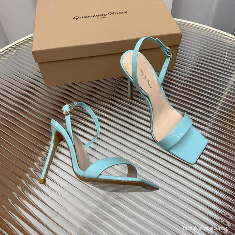 2025 Women Gianvito Rossi Light Blue Patent Leather High Heel Sandals