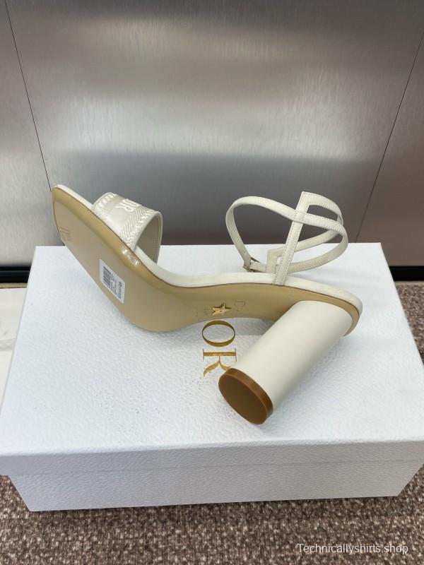 2025 Women Dior White Leather High Heel Embroidered Sandals