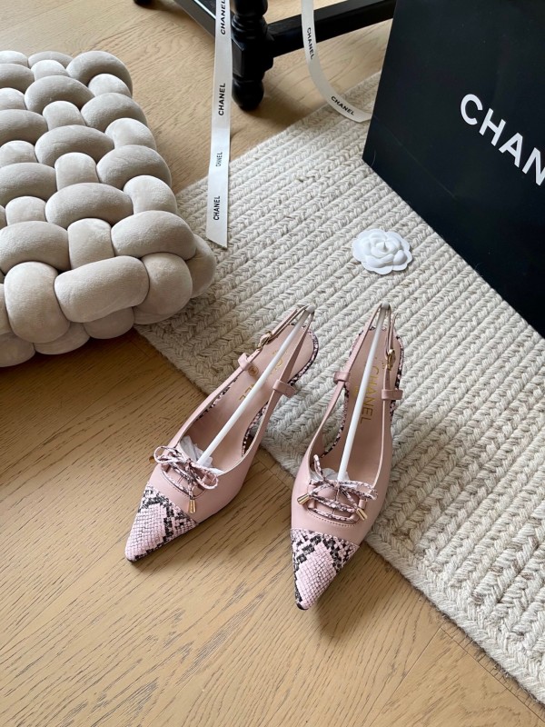 2025 Women Chanel Pink Python Leather Bow High Heels KFY00320