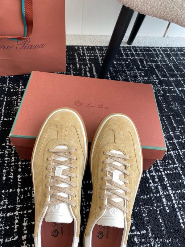2024 Unisex Loro Piana Beige White Leather Suede Casual Shoes MJ00320