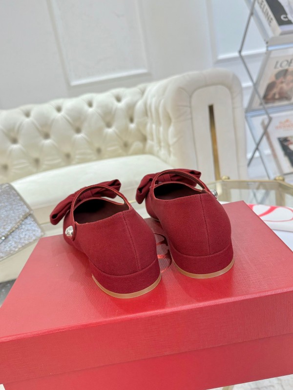 2025 Women Valentino Red Fabric Mary Jane Bow Flat LY00300