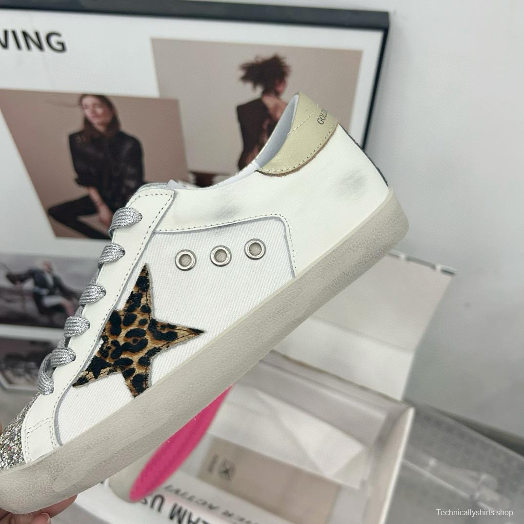 2025 Women GGDB White Leopard Print Leather Sneakers