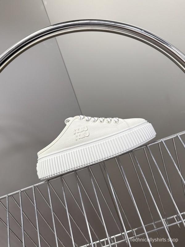 2025 Women Miu Miu White Canvas Sneakers