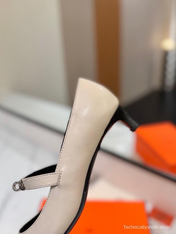2025 Women Hermès White Leather Mary Jane