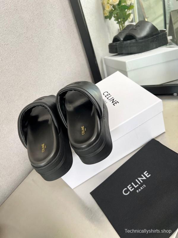 2025 Women Celine Black Leather Slippers