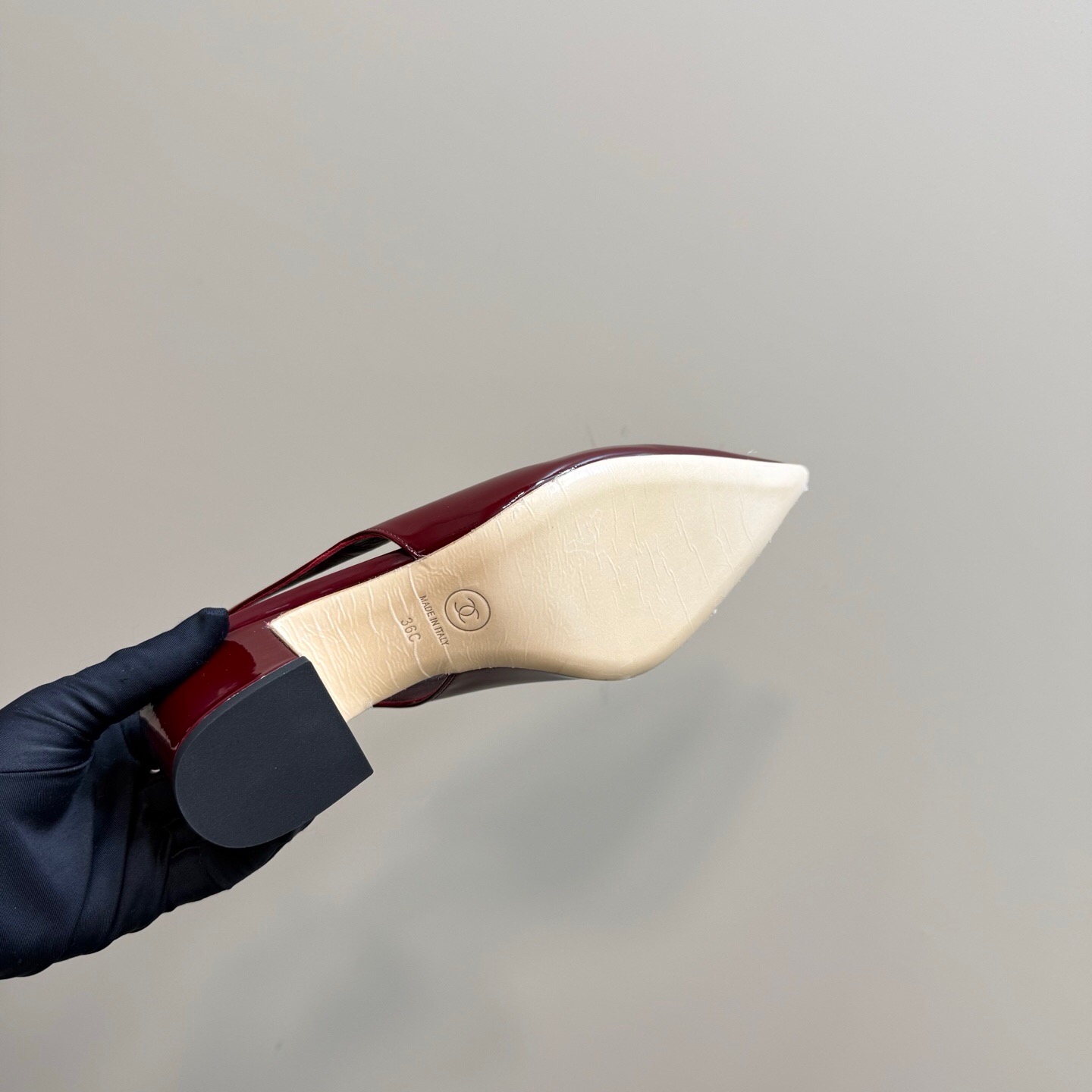 2025 Women Chanel Burgundy Patent Leather Slingback Pumps